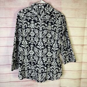 Jones New‎ York Sport 100% Cotton Floral 3/4” Sleeves Blouse Size Large